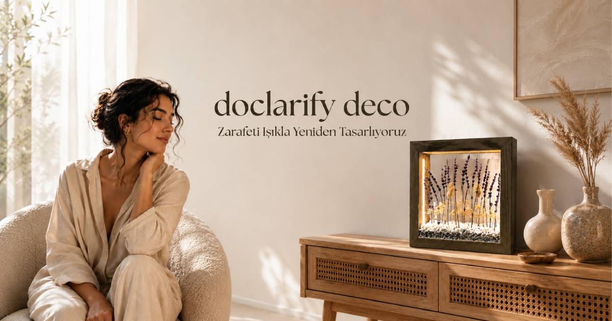 doclarify deco slogan görseli: Zarafeti Işıkla Yeniden Tasarlıyoruz