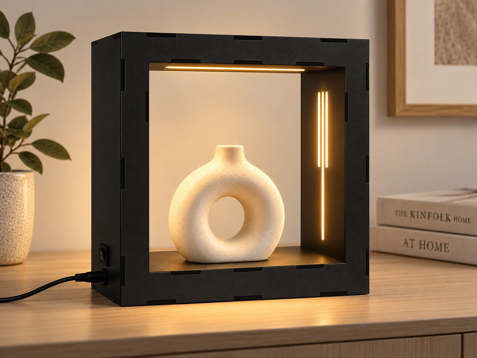 nahtarlı LED'li Siyah Obje Sergileme Çerçevesi 24x24x7 cm