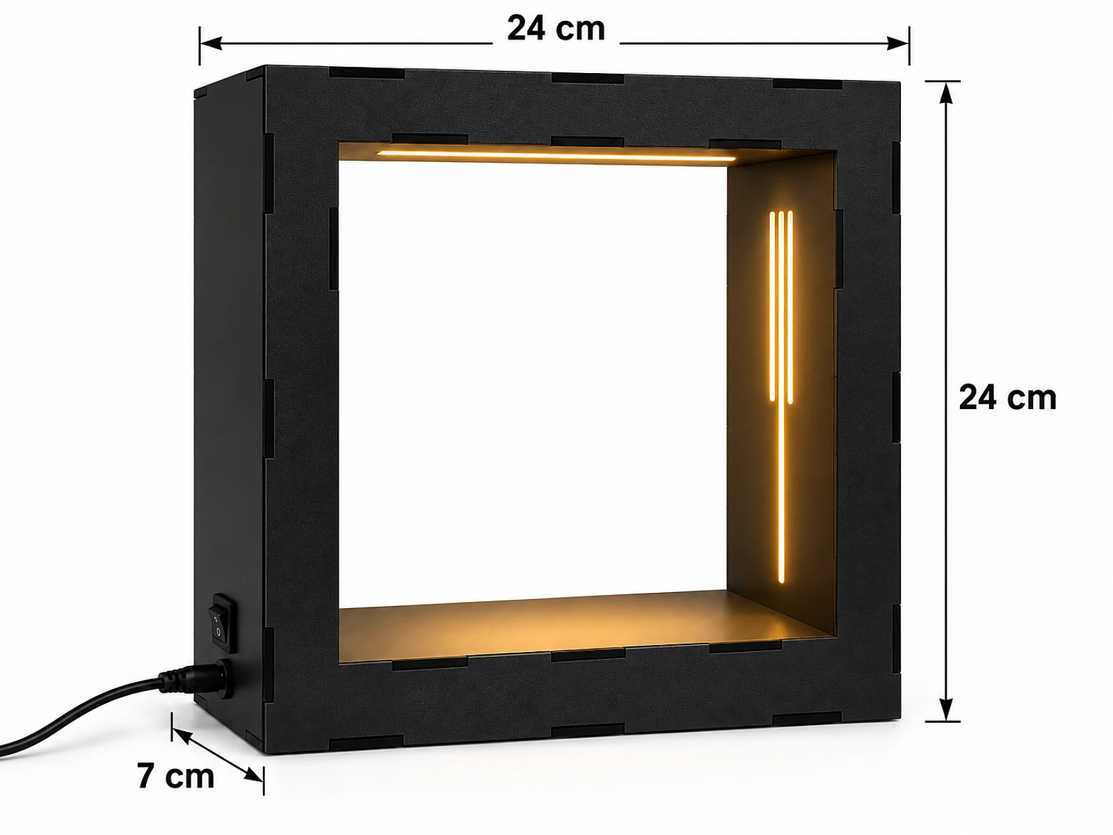nahtarlı LED'li Siyah Obje Sergileme Çerçevesi 24x24x7 cm