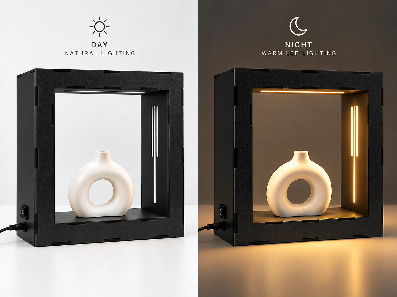 nahtarlı LED'li Siyah Obje Sergileme Çerçevesi 24x24x7 cm