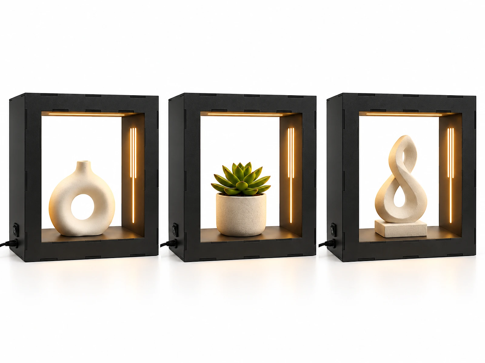 nahtarlı LED'li Siyah Obje Sergileme Çerçevesi 24x24x7 cm