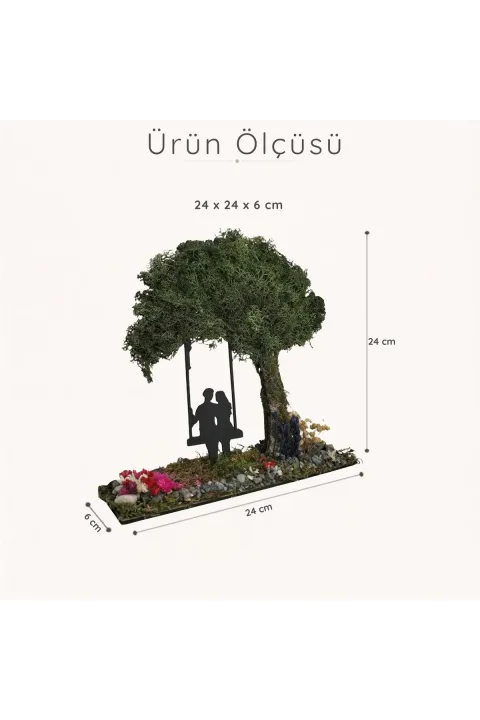 TO002 - Büyük Boy Salıncaklı Çift ve Yosun Ağaçlı El Yapımı Diorama Obje - ölçü ve ebat bilgisi