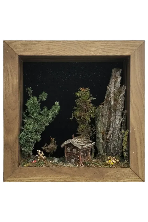 SC007 - Işıklı Dekoratif Çerçeve LED Masalsı Orman Evi El Yapımı Diorama Obje 38x38x8 cm - alternatif ürün görünümü