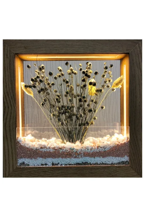 SC006 - Işıklı Dekoratif Çerçeve LED Renkli Kum Katmanlı Kuru Bitki El Yapımı Botanik Obje 25x25x5 cm - ana ürün görünümü