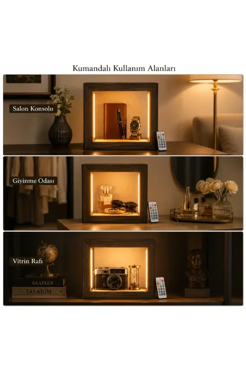 TC010 - Açık Ud Ağacı Desenli M Boy Kumandalı İçi Boş LED Obje Sergileme Çerçevesi - farklı kullanım alanları