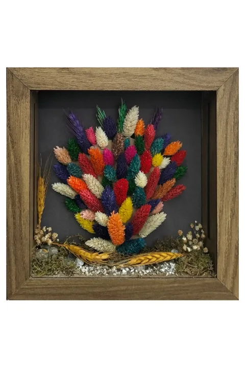 SC008 - Işıklı Dekoratif Çerçeve LED Renkli Kuru Çiçek El Yapımı Botanik Obje 25x25x5 cm - alternatif ürün görünümü