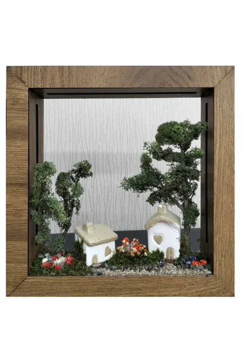 SC011 - Işıklı Dekoratif Çerçeve Açık Arka Planlı Bahçe Evli El Yapımı LED Diorama 31x31x6 cm - alternatif ürün görünümü