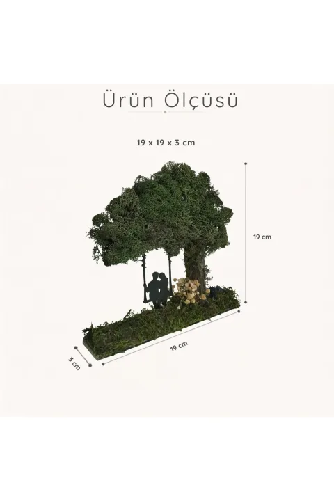 TO003 - Yosun Zeminli Salıncaklı Çift ve Ağaçlı El Yapımı Diorama Obje - ölçü ve ebat bilgisi