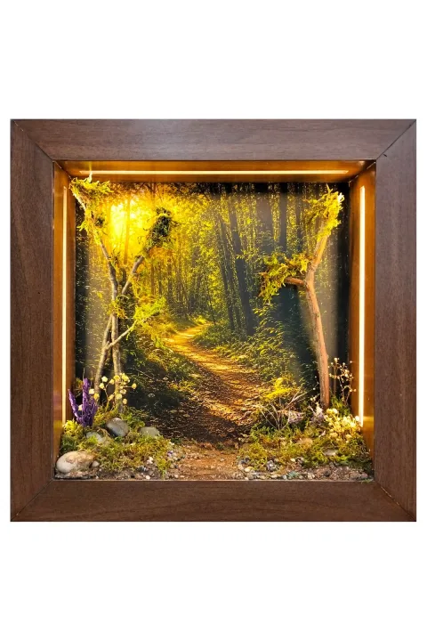 SC003 - Işıklı Dekoratif Çerçeve LED Güneşli Orman Yolu El Yapımı Diorama Obje 38x38x8 cm - ana ürün görünümü