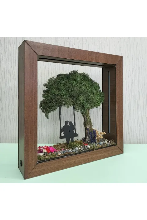 OC003 - Koyu Meşe Desenli M Boy Kumandalı Yosun Ağaçlı Modüler LED Diorama Seti - yan açı ve derinlik görünümü