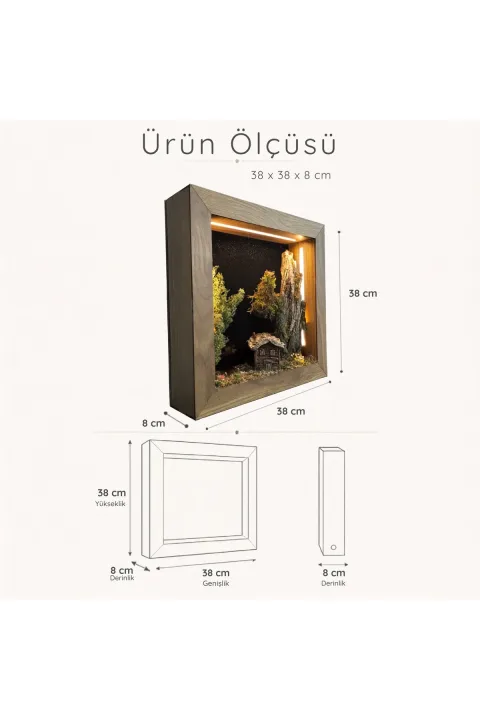 SC007 - Işıklı Dekoratif Çerçeve LED Masalsı Orman Evi El Yapımı Diorama Obje 38x38x8 cm - ölçü ve ebat bilgisi