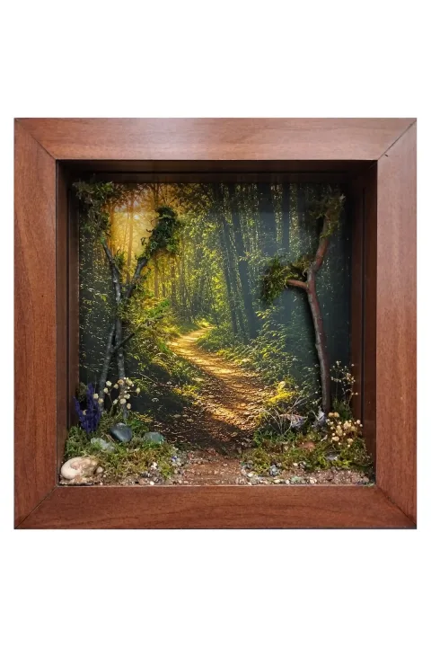 SC003 - Işıklı Dekoratif Çerçeve LED Güneşli Orman Yolu El Yapımı Diorama Obje 38x38x8 cm - alternatif ürün görünümü
