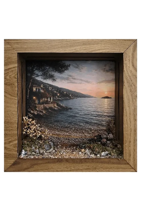 SC001 - Işıklı Dekoratif Çerçeve LED Sahilde Gün Batımı El Yapımı Diorama Obje 38x38x8 cm - alternatif ürün görünümü