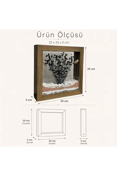 SC006 - Işıklı Dekoratif Çerçeve LED Renkli Kum Katmanlı Kuru Bitki El Yapımı Botanik Obje 25x25x5 cm - ölçü ve ebat bilgisi