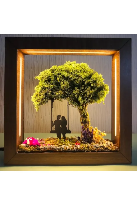 OC003 - Koyu Meşe Desenli M Boy Kumandalı Yosun Ağaçlı Modüler LED Diorama Seti - dekorasyonda kullanım görünümü