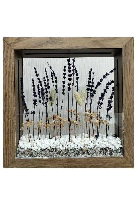 SC005 - Işıklı Dekoratif Çerçeve LED Mor Kuru Bitki El Yapımı Botanik Obje 31x31x6 cm - alternatif ürün görünümü