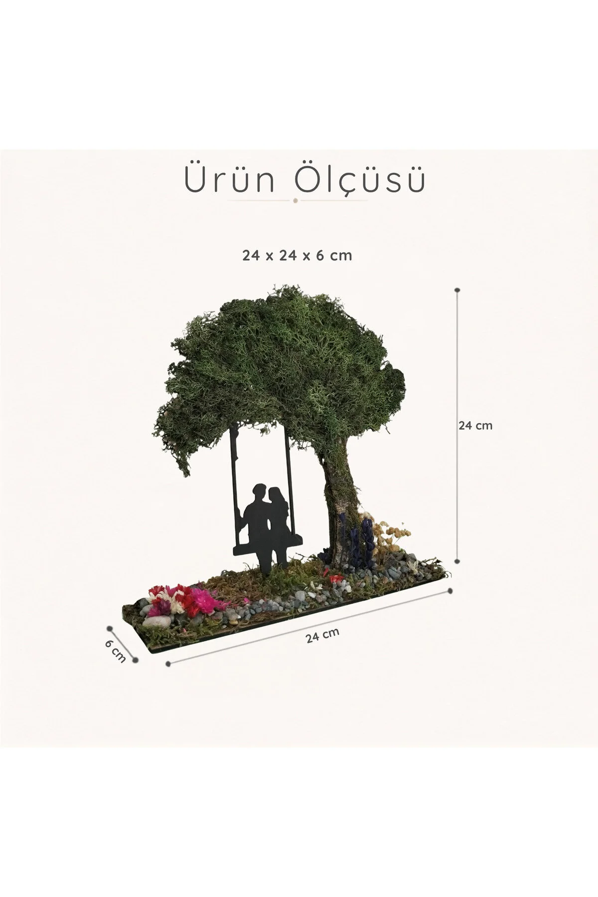 ED-DO-002 - Büyük Boy Salıncaklı Çift ve Yosun Ağaçlı El Yapımı Diorama Obje - ölçü ve ebat bilgisi