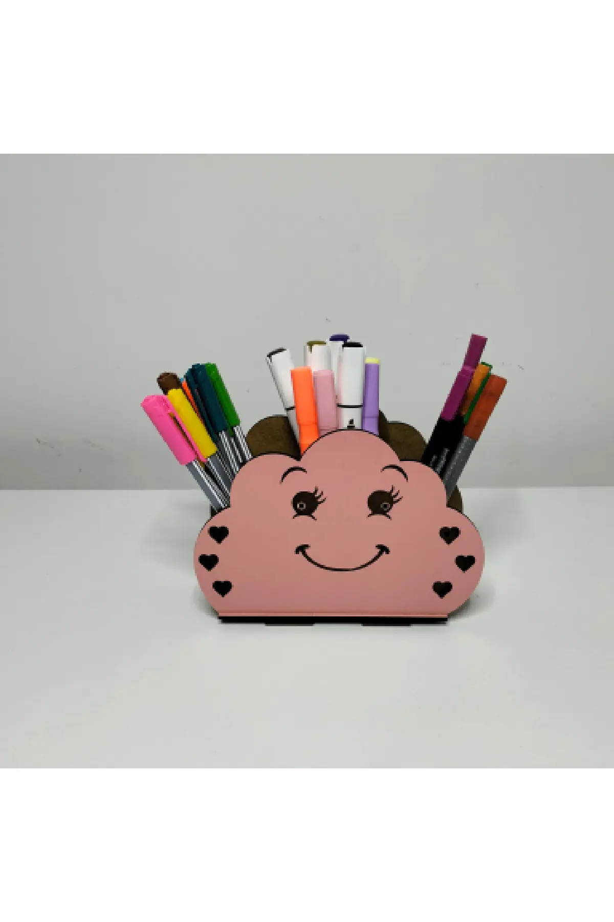 MD-KK-001 - Minik Bulut Kalemlik – 3 Bölmeli Pembe MDF Masaüstü Organizer - ürün kartı ana görseli