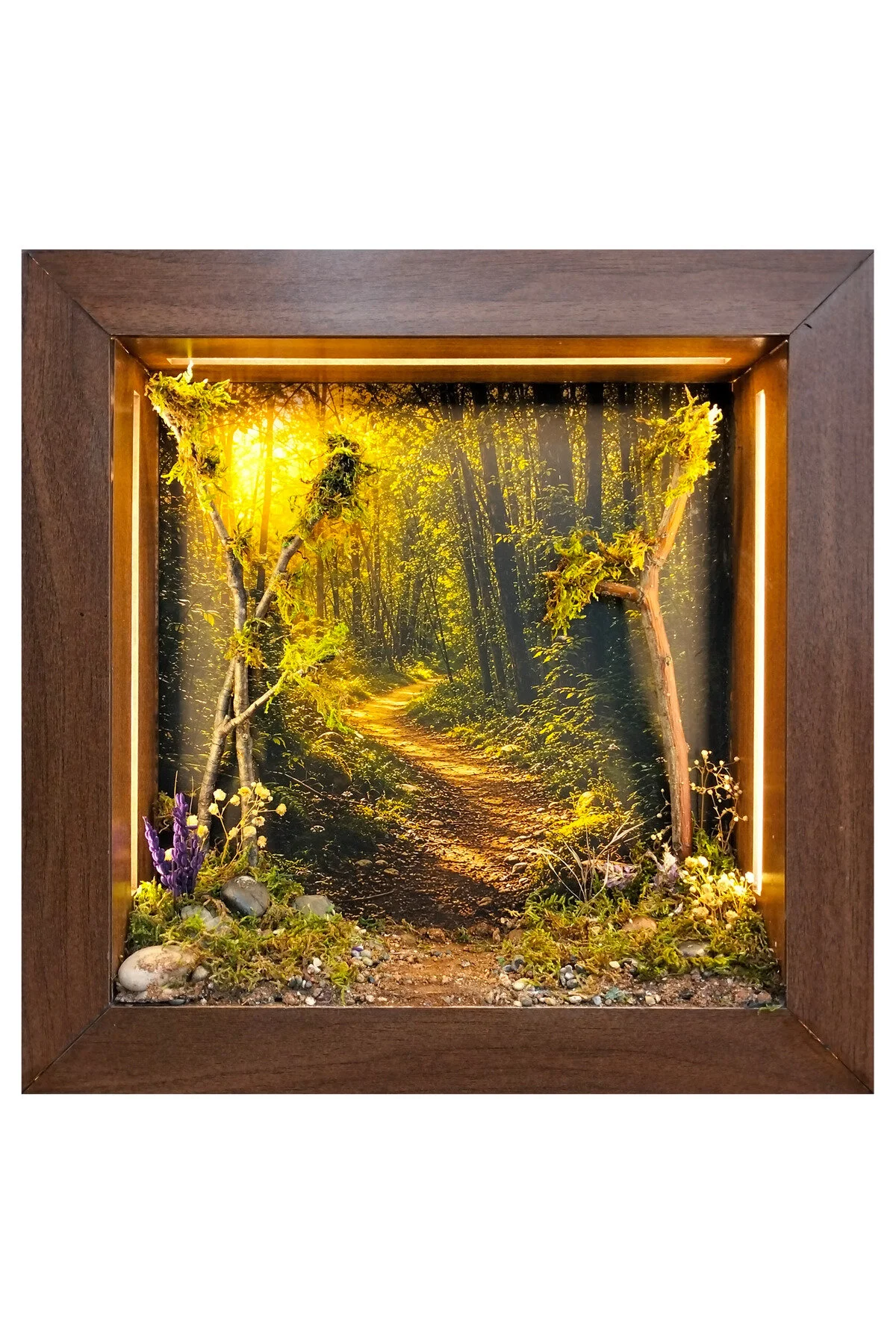 SC003 - Işıklı Dekoratif Çerçeve LED Güneşli Orman Yolu El Yapımı Diorama Obje 38x38x8 cm - el yapımı LED diorama çerçevesi ana görünümü