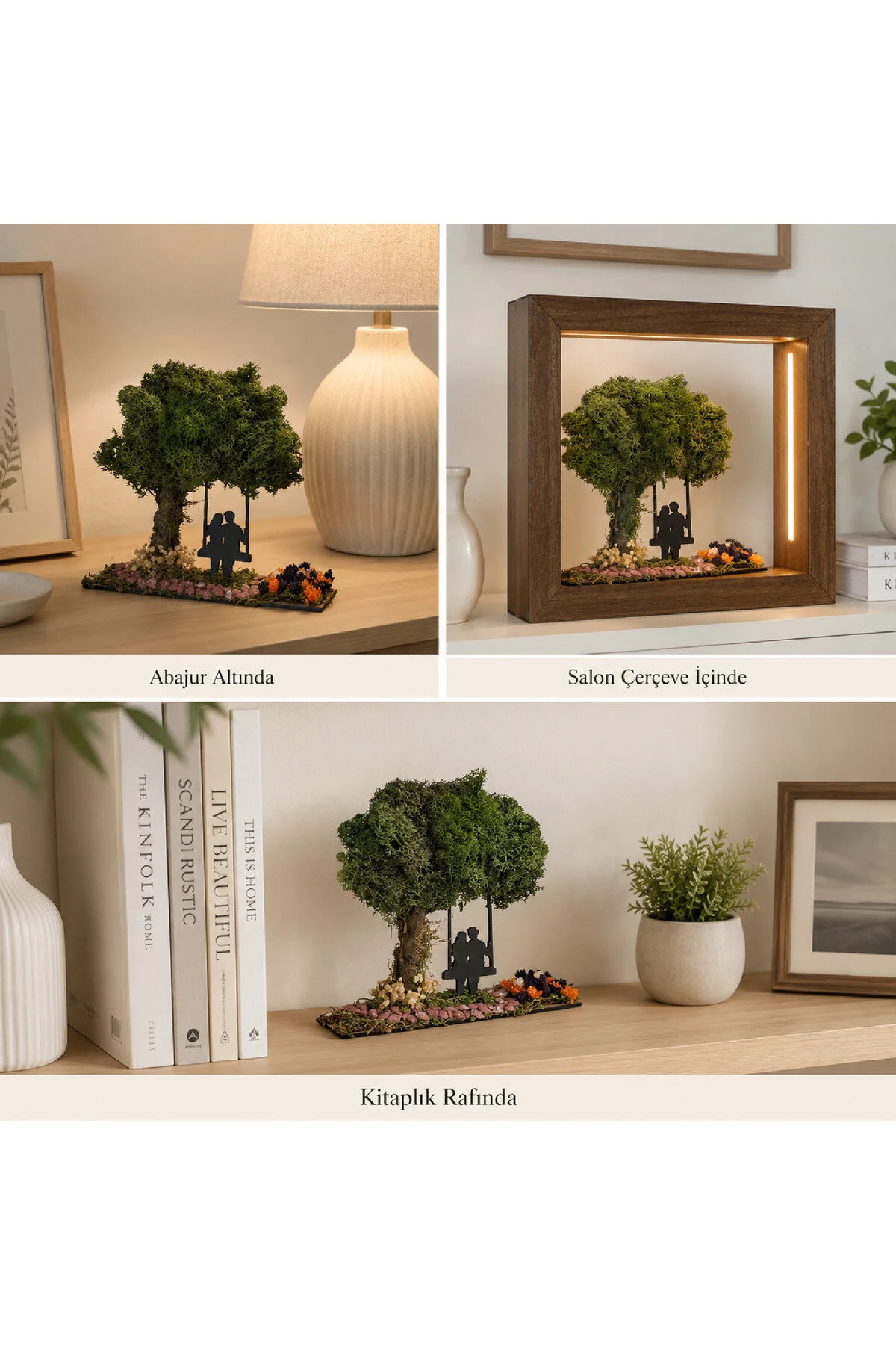 ED-DO-001 - Salıncaklı Çift ve Yosun Ağaçlı El Yapımı Dekoratif Diorama Obje - yakın plan malzeme ve tasarım detayı