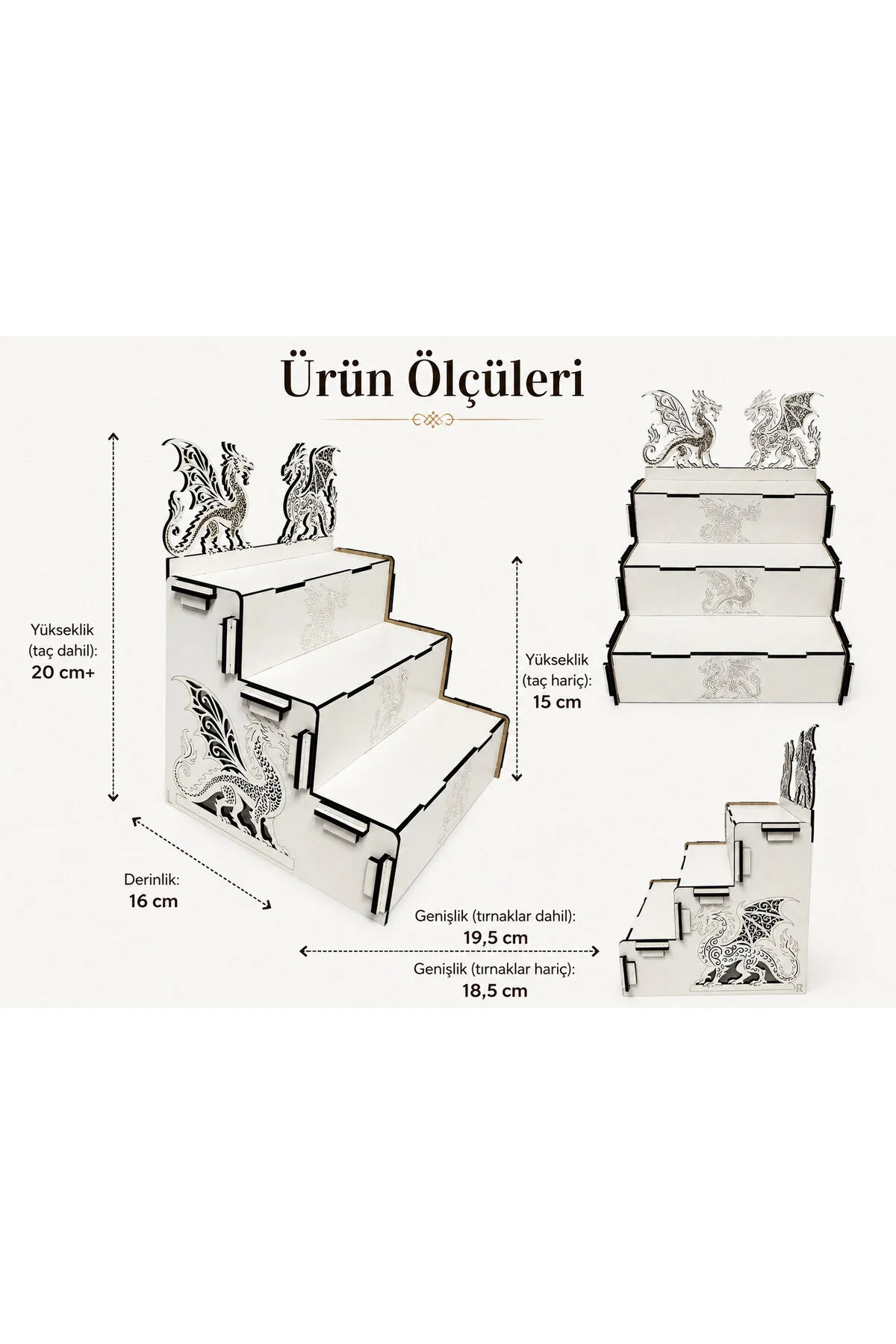 SK-OS-002 - 3 Kademeli Ejderha Temalı Sergileme Standı – Masaüstü Düzenleyici - farklı kullanım alanları
