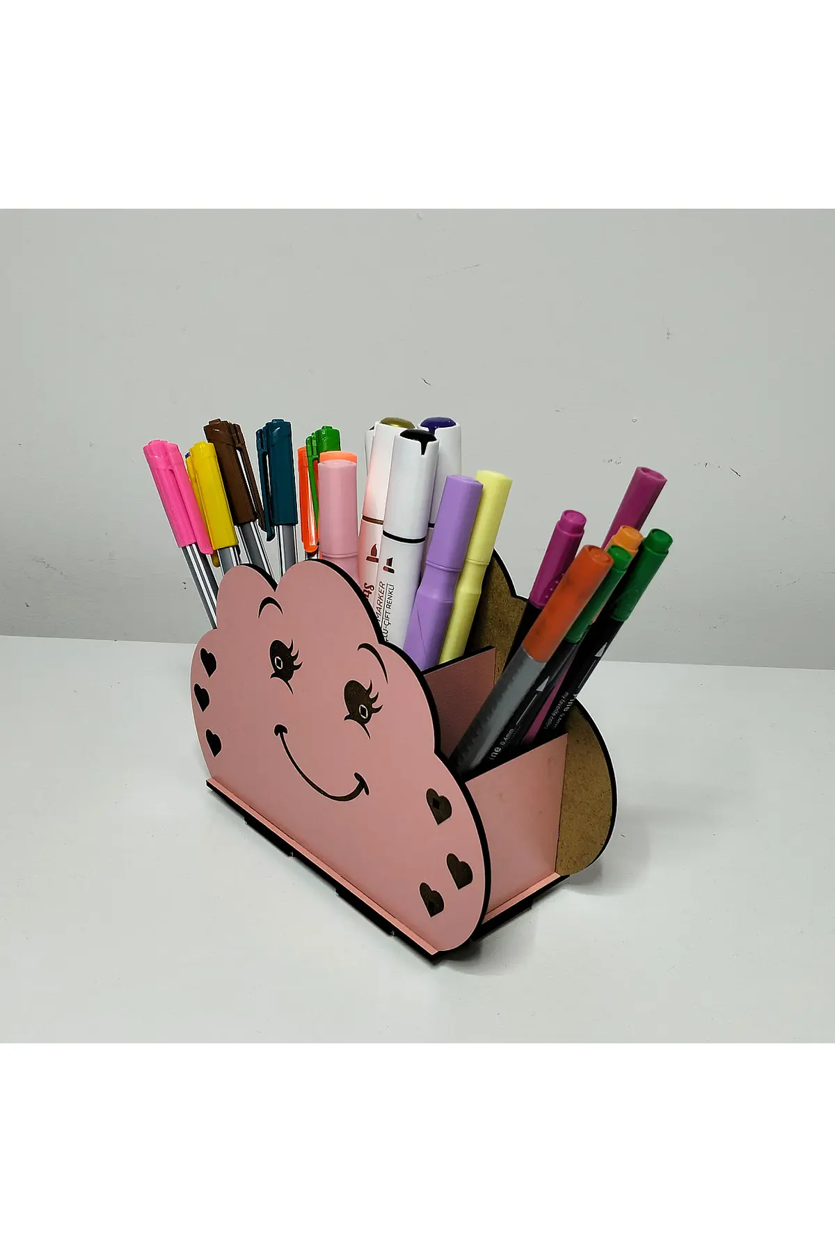 MD-KK-001 - Minik Bulut Kalemlik – 3 Bölmeli Pembe MDF Masaüstü Organizer - alternatif ürün görünümü
