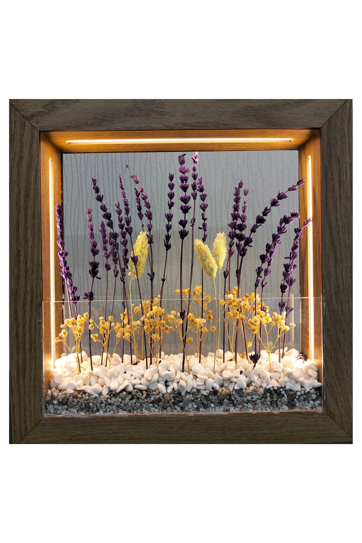 SC005 - Işıklı Dekoratif Çerçeve LED Mor Kuru Bitki El Yapımı Botanik Obje 31x31x6 cm - el yapımı LED diorama çerçevesi ana görünümü