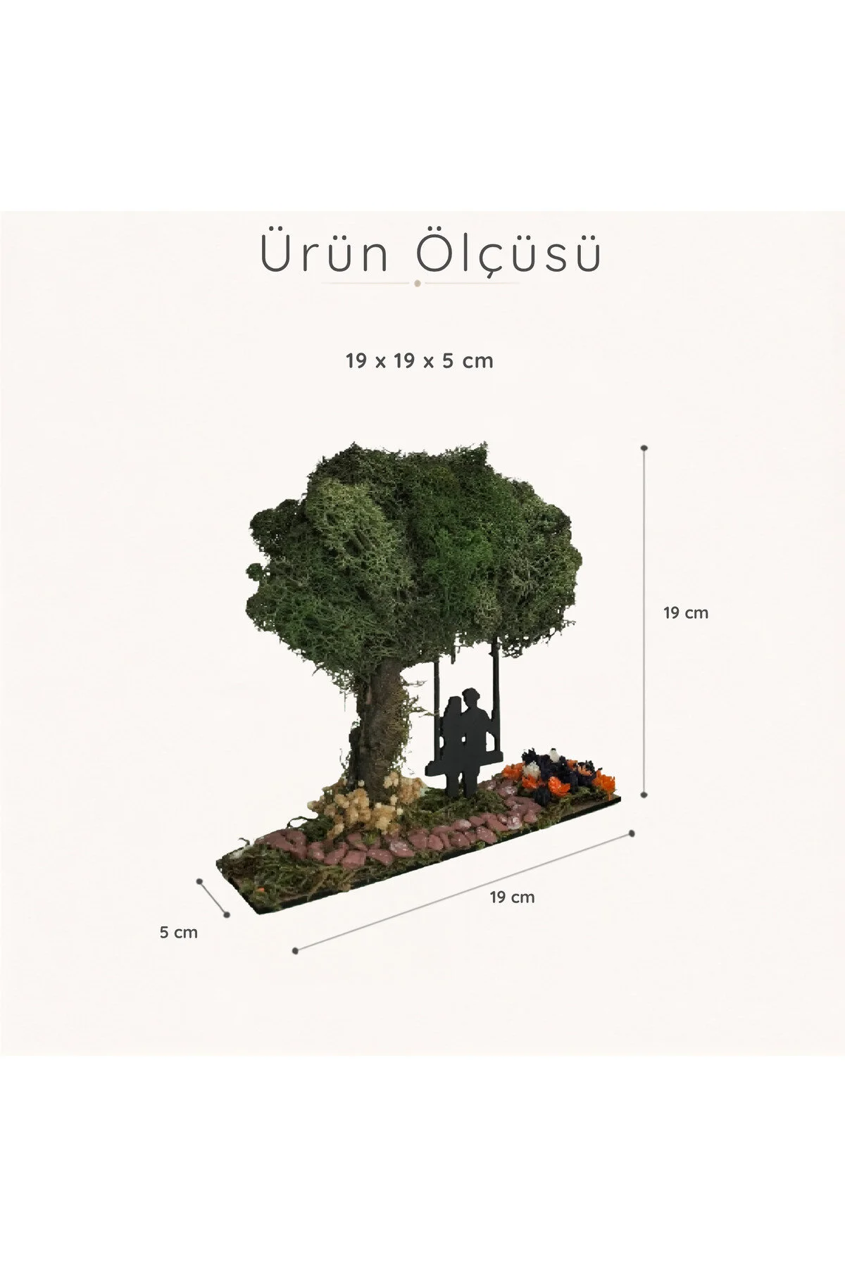 ED-DO-001 - Salıncaklı Çift ve Yosun Ağaçlı El Yapımı Dekoratif Diorama Obje - ölçü ve ebat bilgisi
